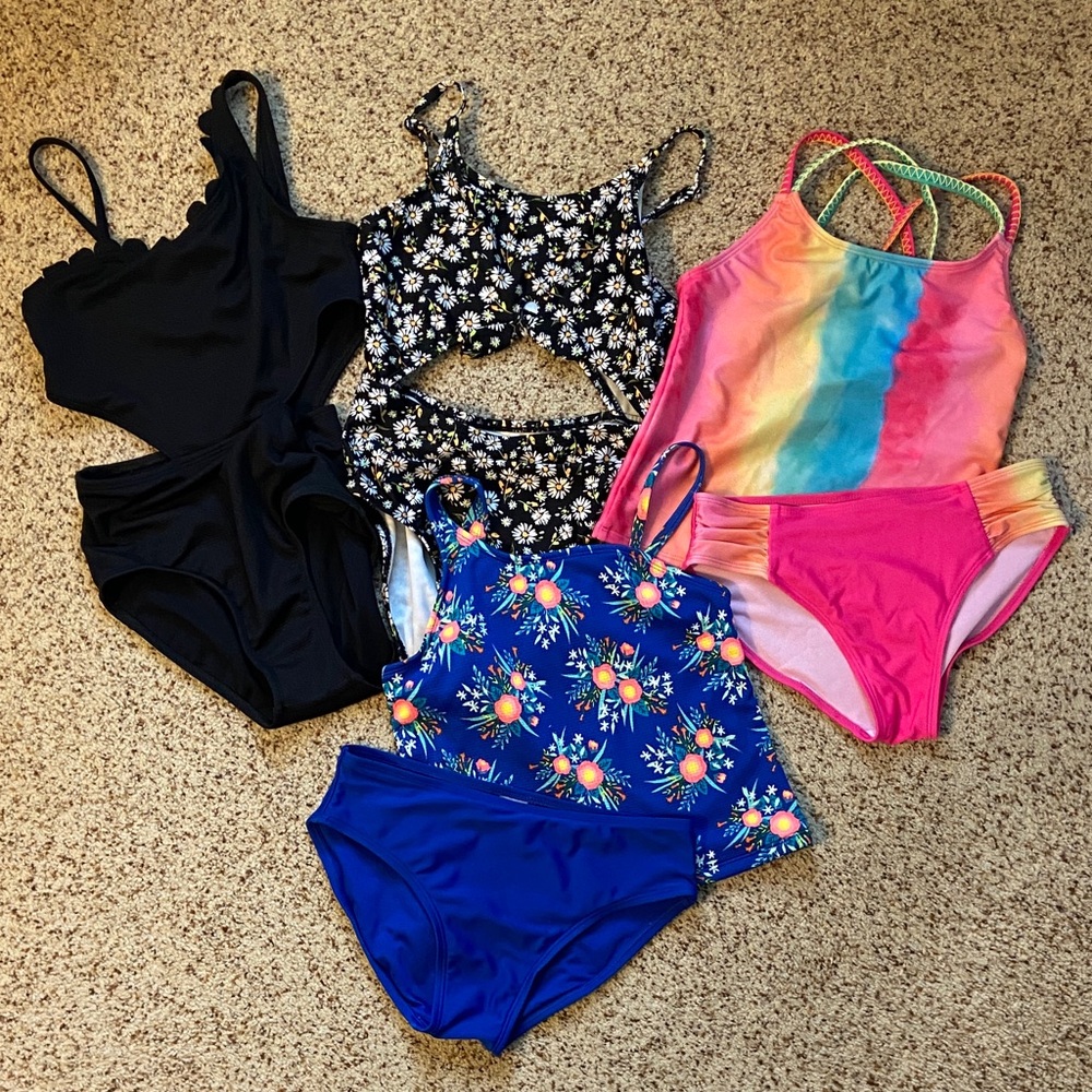 Lot of 4 girls bathing suits, size 10/12 (L)